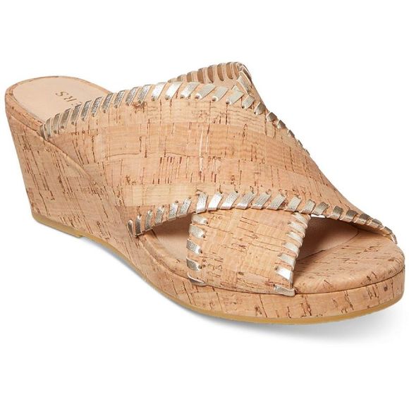 Jack Rogers Shoes - Jack Rogers Womens Sloane Beige Leather Slides Flat Sandals Shoes Used